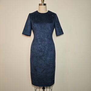 Anne Klein Suede Midnight Blue Long Sleeve Dress